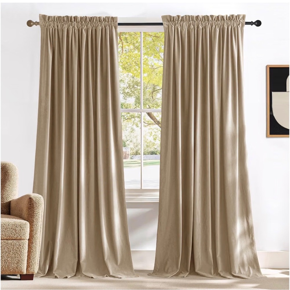 Nicetown Beige Velvet Curtains 102" x 52" 2 Panels Thermal Room Darkening Luxury